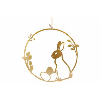 Hanger Rabbit Eggs And Flowers Goud 25x, 5xh25cm Rond Metaal  Cosy @ Home