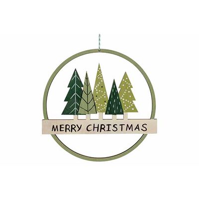 Hanger Merry Christmas Xmas Trees Groen 19,5x,5xh19,2cm Rond Hout  Cosy @ Home