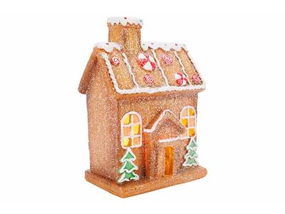 Kersthuis Cookie Led Excl 3xaaa Batt Bru In 17x11xh23cm Resin