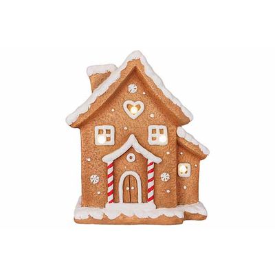 Kersthuis Cookie Led Excl. 3xaaa Batt Br Uin 34x16xh38cm Andere Aardewerk  Cosy @ Home