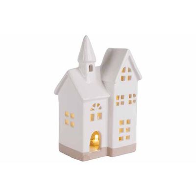 Huis Church Led Incl. 2xlr44 Batt Wit 12 X9xh19cm Keramiek  Cosy @ Home