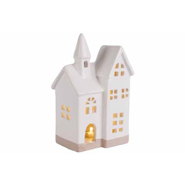 Huis Church Led Incl. 2xlr44 Batt Wit 12 X9xh19cm Keramiek 