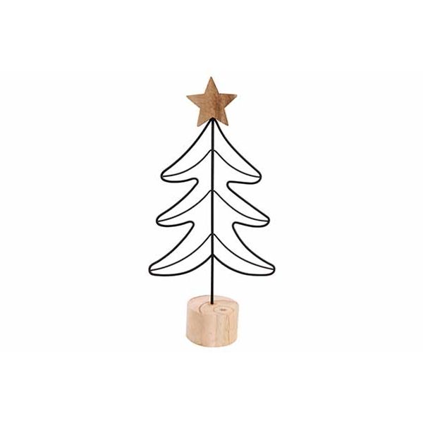 Kerstboom Wood Base Zwart 14x6xh25cm Met Aal 