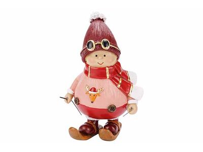Skier Kid Bordeaux Roze 13x9xh20cm Polyr Esin