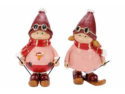 Skier Kid 2ass Bordeaux Roze 8x7xh15cm P Olyresin