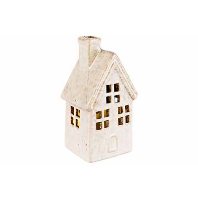 Huis Bruin 8x7xh16cm Porselein Incl.2xlr44 Batt  Cosy @ Home