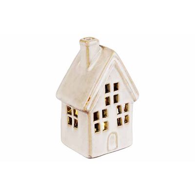 Huis Bruin 8x6xh12cm Porselein Incl.2xlr44batt  Cosy @ Home