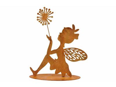 Beeld Fairy Sitting Holding Flower Roest  14x6xh16cm Andere Metaal