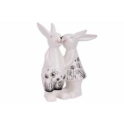 Cosy @ Home Couple Rabbits Dotted Blanc - Noir  14,3 X9,4xh19,3cm Allonge Dolomite 