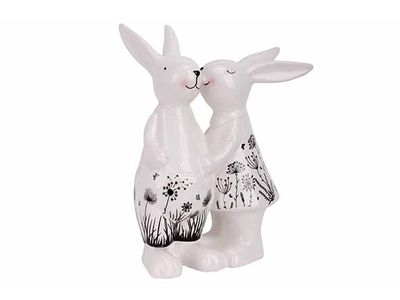 Koppel Rabbits Dotted Wit - Zwart 14,3x9 ,4xh19,3cm Langwerpig Dolomiet