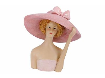 Beeld Lady With Hat Roze 14x9xh16,5cm An Dere Polyresin