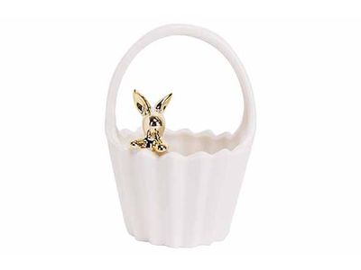 Panier De Paques Golden Rabbit Blanc 11, 5x11xh16cm Rond Dolomite