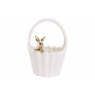 Panier De Paques Golden Rabbit Blanc 11, 5x11xh16cm Rond Dolomite  Cosy @ Home