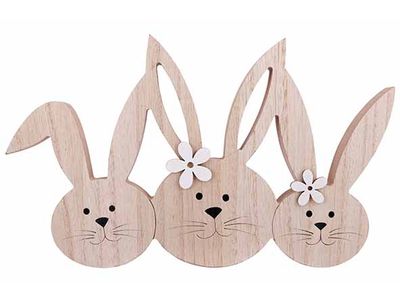 Konijn 3 Heads Natuur 28,5x2xh17cm Hout 
