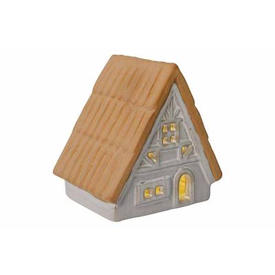 Huis Glazed-tc Led  Incl. 2xlr44 Batt Beige 11x8xh11,3cm Langwerpig Aardewerk  Cosy @ Home