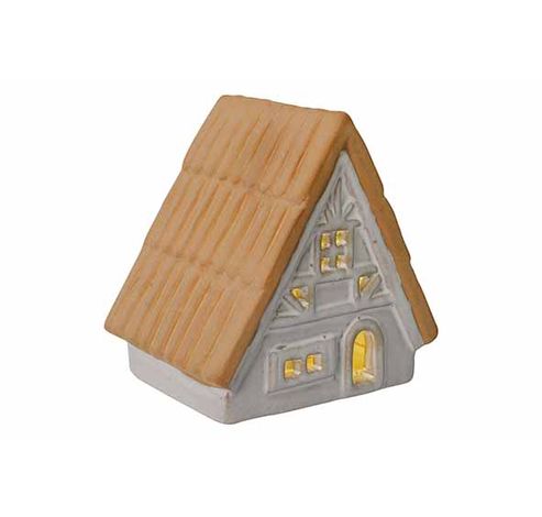 Huis Glazed-tc Led  Incl. 2xlr44 Batt Beige 11x8xh11,3cm Langwerpig Aardewerk  Cosy @ Home