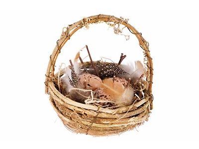 Nest With Eggs And Handle Natuur 10x10xh 12cm