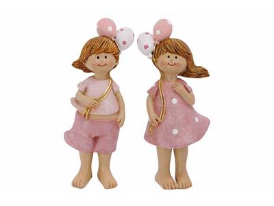 Beeld Boy-girl Ass2 Balloons Roze 4x2,5x H10,5cm Langwerpig Polyresin