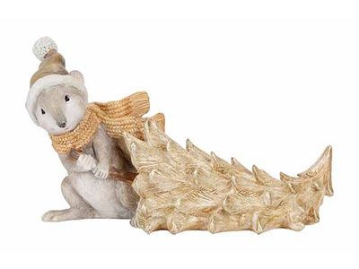 Muis Draging Xmas Tree Groen 19,2x8xh11, 6cm Langwerpig Polyresin