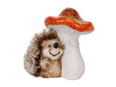 Paddenstoel 1 Fluffy Hedgehog Bruin 12x1 0xh14cm Andere Polyresin