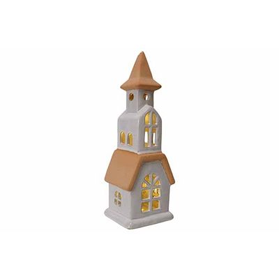 Toren Glazed-tc Led Incl. 2xlr44 Batt Beige 10,4x9,5xh30,8cm Aardewer  Cosy @ Home