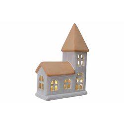 Cosy @ Home Maison Noel Chapel Incl. 2xlr44 Batt Glazed-tc Led Beige 14,7x7,6xh22,7cm 