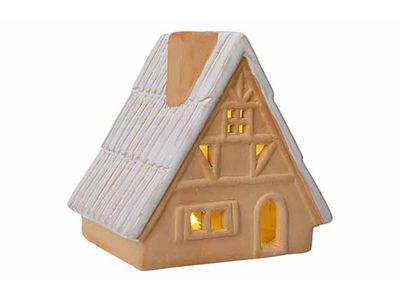 Huis Glazed-tc Led Incl. 2xlr44 Batt Terracotta 14,9x11,5xh15cm Aarde