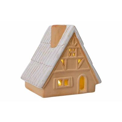 Huis Glazed-tc Led Incl. 2xlr44 Batt Terracotta 14,9x11,5xh15cm Aarde  Cosy @ Home