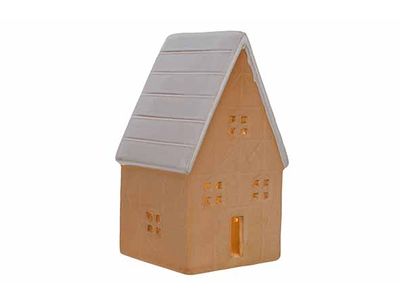 Huis Glazed-tc Led Incl. 2xlr44 Batt Terracotta 8,8x7,6xh14,7cm Aarde