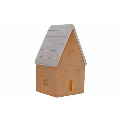 Huis Glazed-tc Led Incl. 2xlr44 Batt Terracotta 8,8x7,6xh14,7cm Aarde  Cosy @ Home