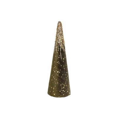 Cone Golden Paillettes Vert 13x13xh40cm Velours  Cosy @ Home