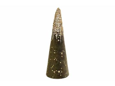 Cone Golden Paillettes Vert 13x13xh30cm Velours
