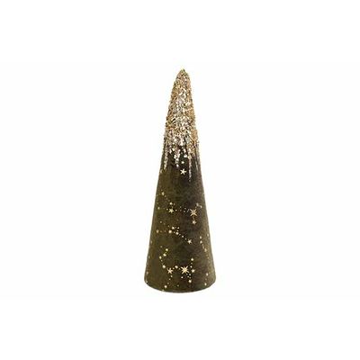 Cone Golden Paillettes Vert 13x13xh30cm Velours  Cosy @ Home