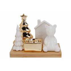 Tafereel Tl-holder Tree-house-bear Woode N Base Wit - Goud 14x9xh11cm Dolomiet 