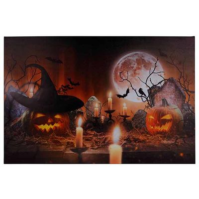 Canvas Moon Pumpkins Bats Led 2aabat Not  Incl 40x60xh2,5cm Rechthoek  Cosy @ Home