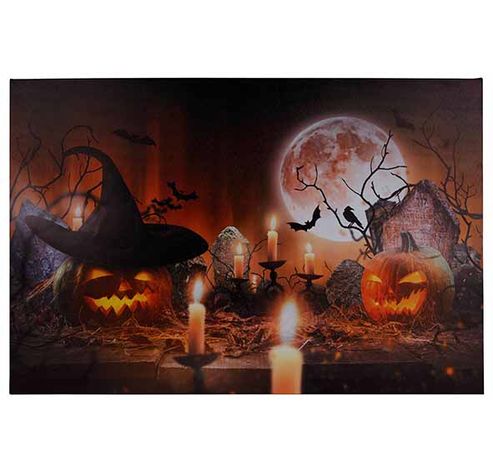 Canvas Moon Pumpkins Bats Led 2aabat Not  Incl 40x60xh2,5cm Rechthoek  Cosy @ Home