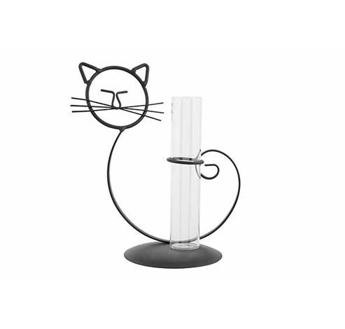 Houder Cat 1x Glass Tube Zwart 14x10,5xh 21,5cm Metaal-glas  Cosy @ Home