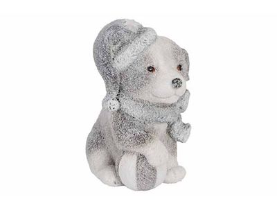 Hond Sitting Winter Outfit Grijs 11x7,8x H12,8cm Langwerpig Keramiek