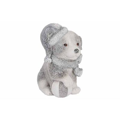 Hond Sitting Winter Outfit Grijs 11x7,8x H12,8cm Langwerpig Keramiek 