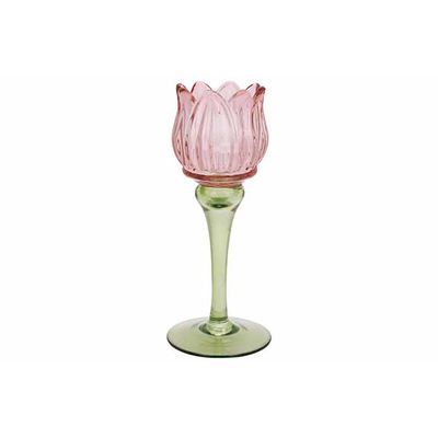 Theelichthouder Tulip Roze 8x8xh19cm Gla S  Cosy @ Home