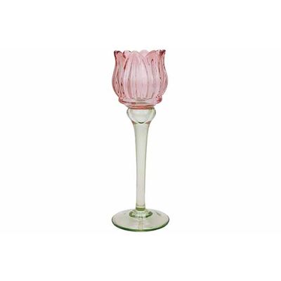 Theelichthouder Tulip Roze 8x8xh21,5cm G Las  Cosy @ Home