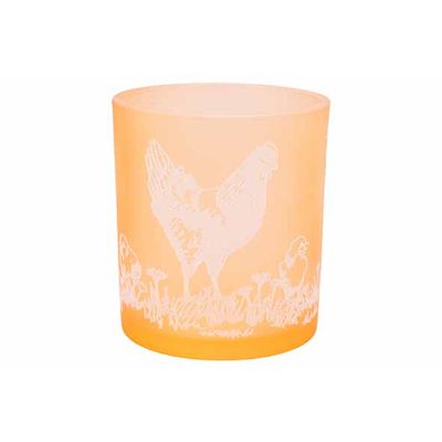 Theelichthouder Chickens Oranje 7x7xh8cm Glas  Cosy @ Home