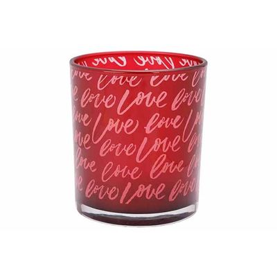 Theelichthouder Love Rood 9x9xh10cm Glas   Cosy @ Home