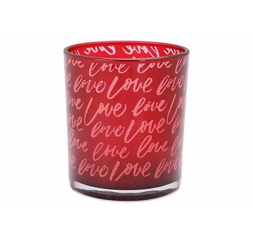 Theelichthouder Love Rood 9x9xh10cm Glas   Cosy @ Home