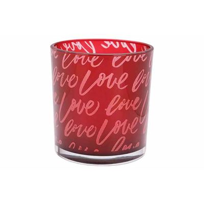 Theelichthouder Love Rood 7x7xh8cm Glas   Cosy @ Home