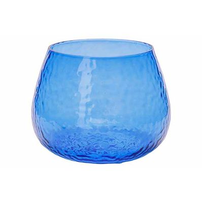 Theelichthouder Hammered Blauw 10x10xh7, 5cm Glas 