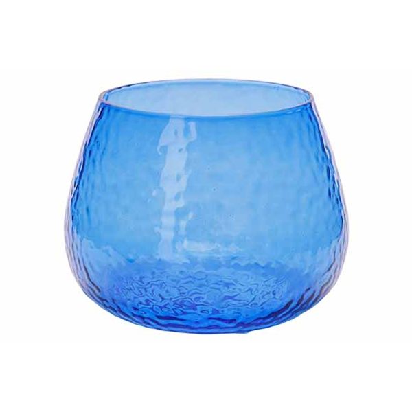 Theelichthouder Hammered Blauw 10x10xh7, 5cm Glas 