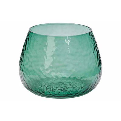 Theelichthouder Hammered Groen 10x10xh7, 5cm Glas 