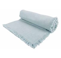 Nappe Fringes Bleu Claire 250x140cm Rect Angulaire Coton 