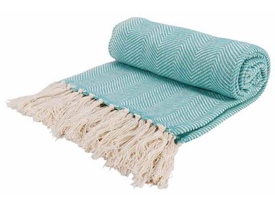 Plaid Tebas Turquoise 140x180cm Rechth Oekig Katoen